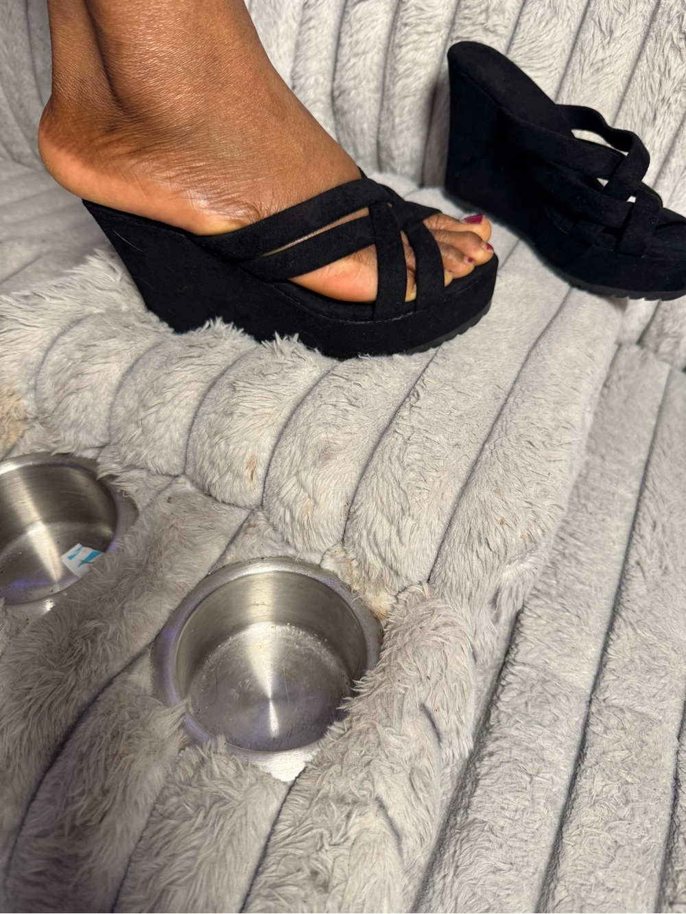 Black Suede Platform Wedge Sandals for Women - Slip-On Crossover Straps